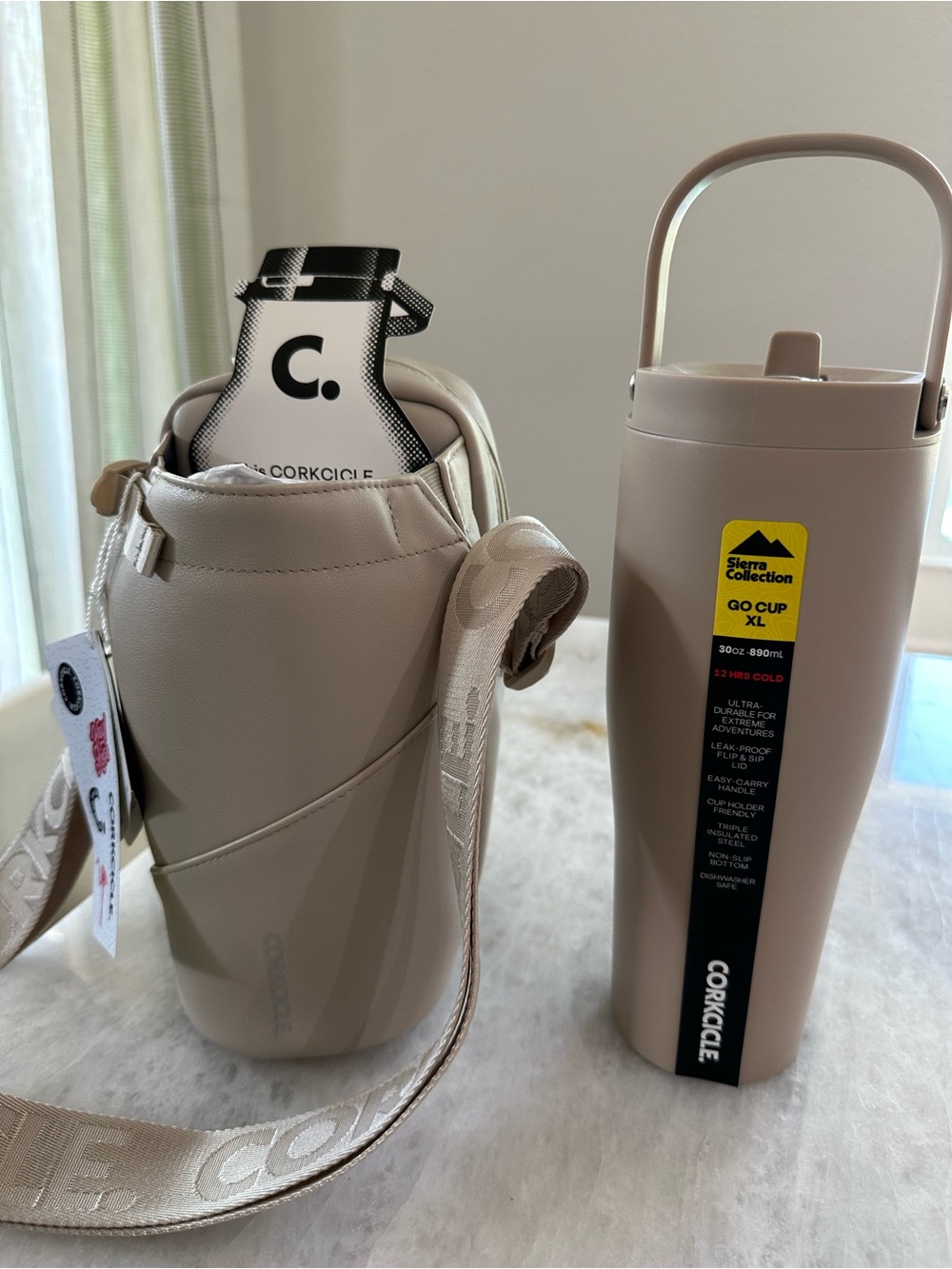 Corkcicle Taupe GoCup XL with Matching Carry Pouch